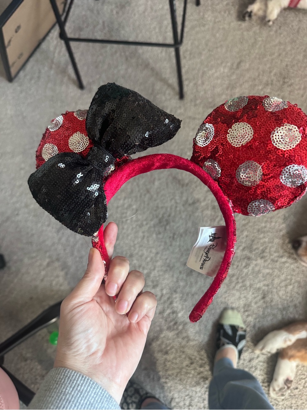 Disney Red Sequin Minnie Mouse Ears Headband with Black Bow